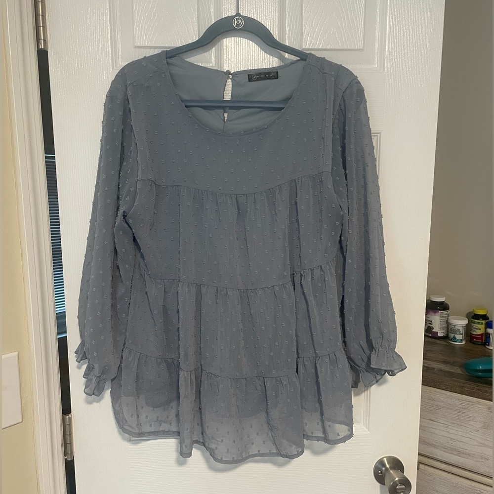 EUC PRETTYGARDEN Women's Summer Loose Chiffon Blouse Mesh Long Sleeve Peplum Top